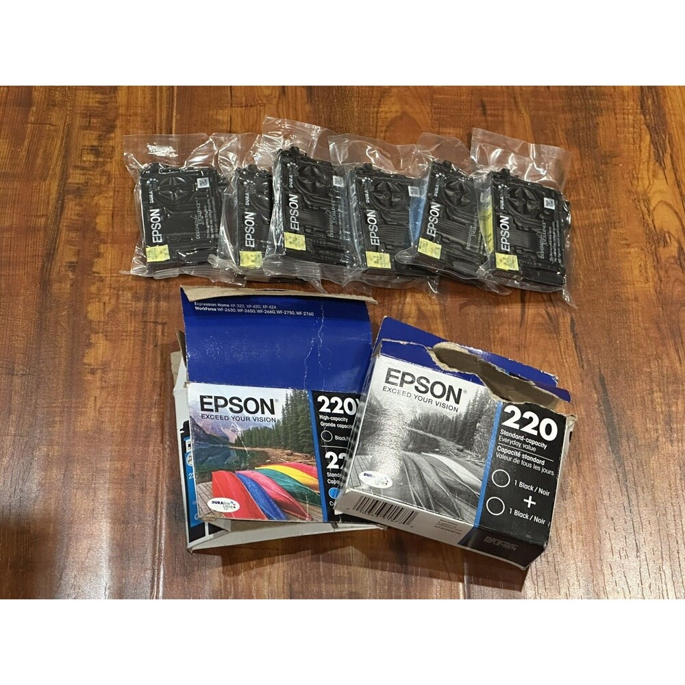 Lot of (6) Genuine Epson 220 Expired Black XL Yellow Cyan Ink Cartridges Sealed